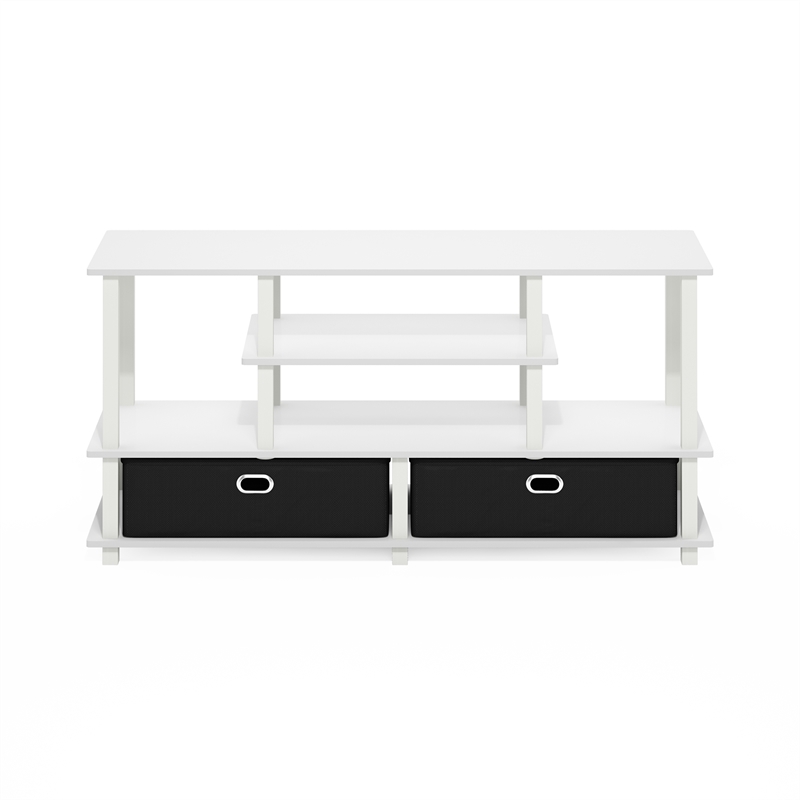 Pemberly Row Large TV Stand for up to 55-Inch TV with Storage White/Black