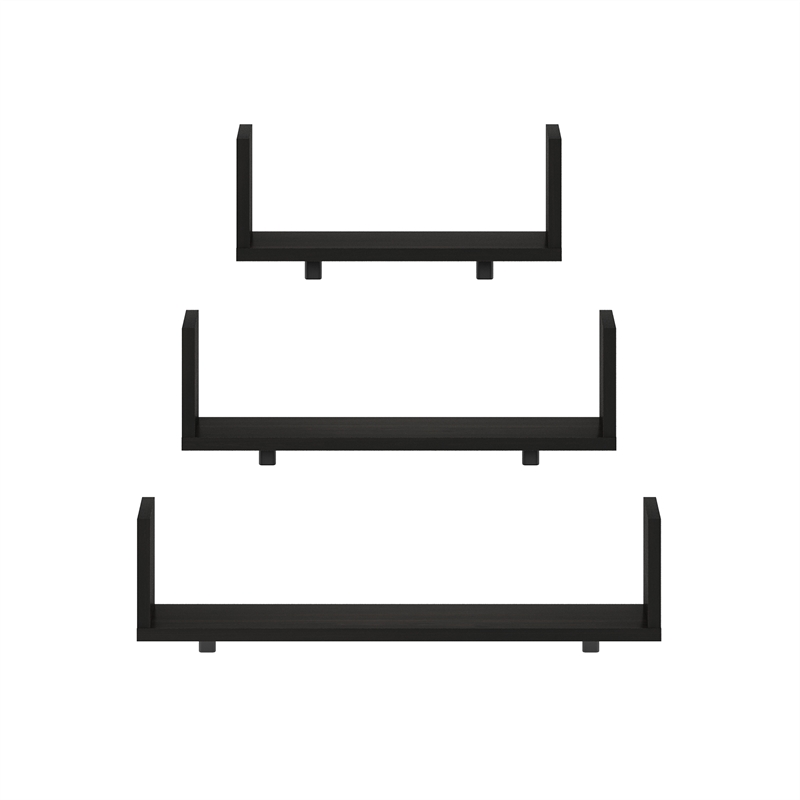 Pemberly Row Bedroom Decor Wall Mounted Floating Display Shelves in Set of 3