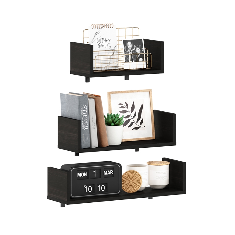 Pemberly Row Bedroom Decor Wall Mounted Floating Display Shelves in Set of 3