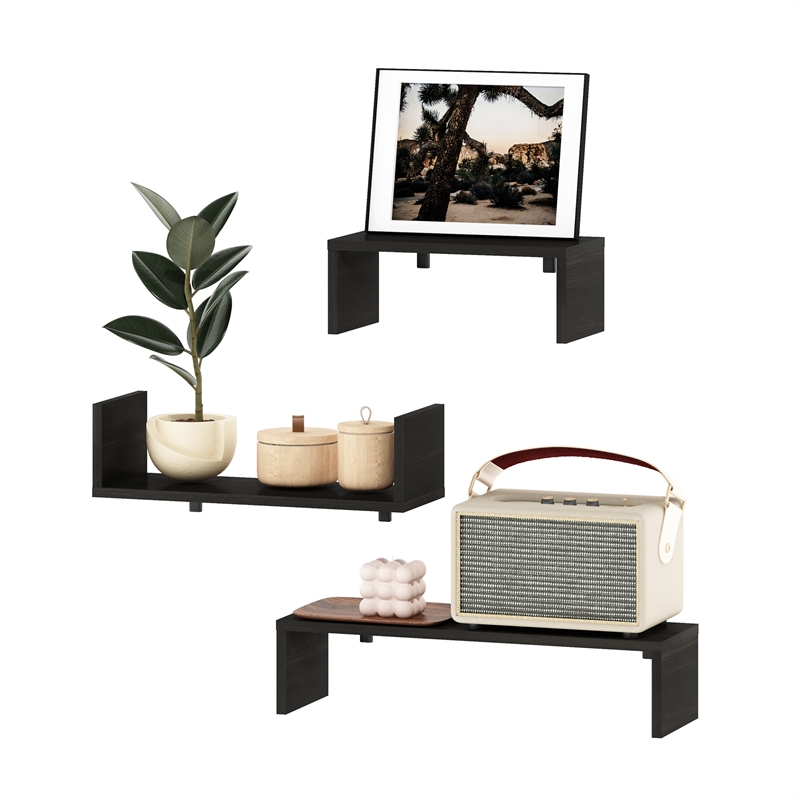 Pemberly Row Bedroom Decor Wall Mounted Floating Display Shelves in Set of 3