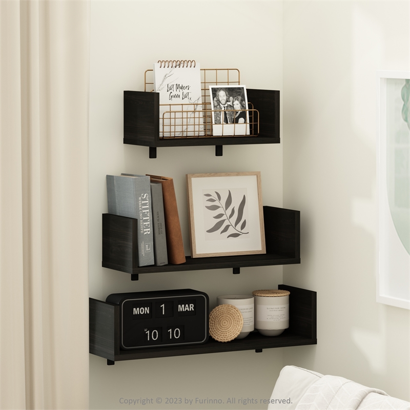 Pemberly Row Bedroom Decor Wall Mounted Floating Display Shelves in Set of 3