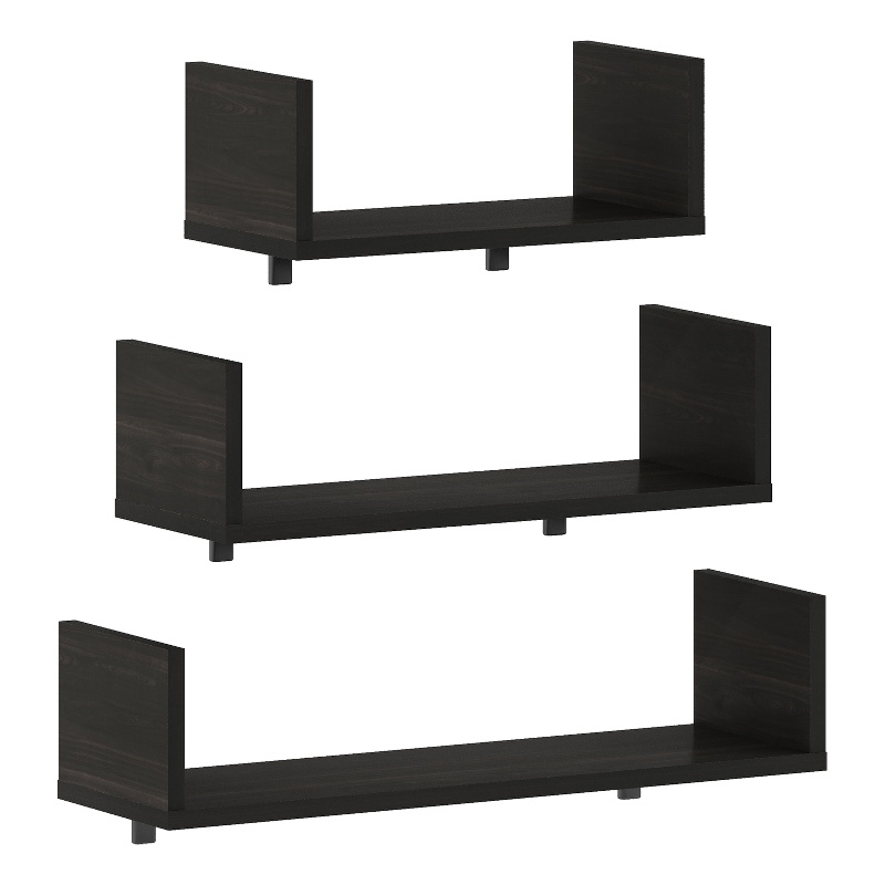 Pemberly Row Bedroom Decor Wall Mounted Floating Display Shelves in Set of 3