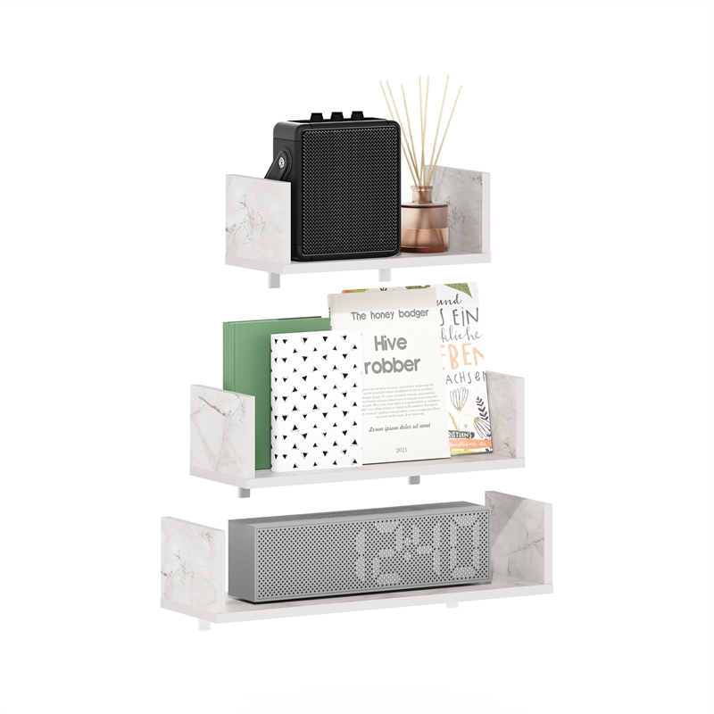 Pemberly Row Bedroom Decor Wall Mounted Floating Display Shelves in Set of 3