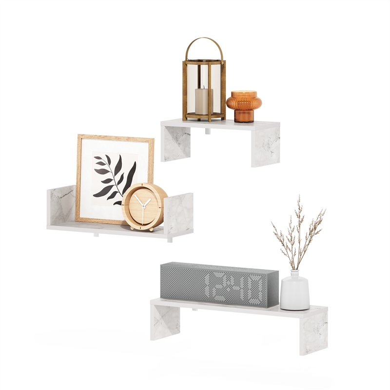 Pemberly Row Bedroom Decor Wall Mounted Floating Display Shelves in Set of 3