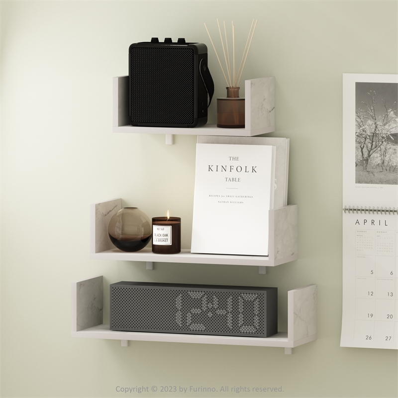 Pemberly Row Bedroom Decor Wall Mounted Floating Display Shelves in Set of 3