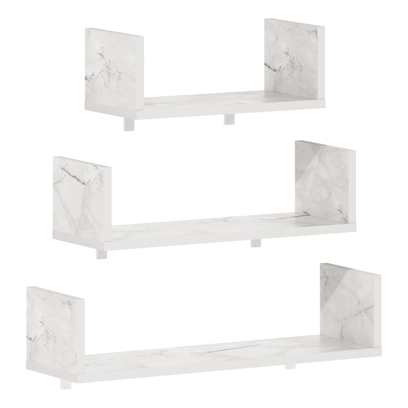 Pemberly Row Bedroom Decor Wall Mounted Floating Display Shelves in Set of 3