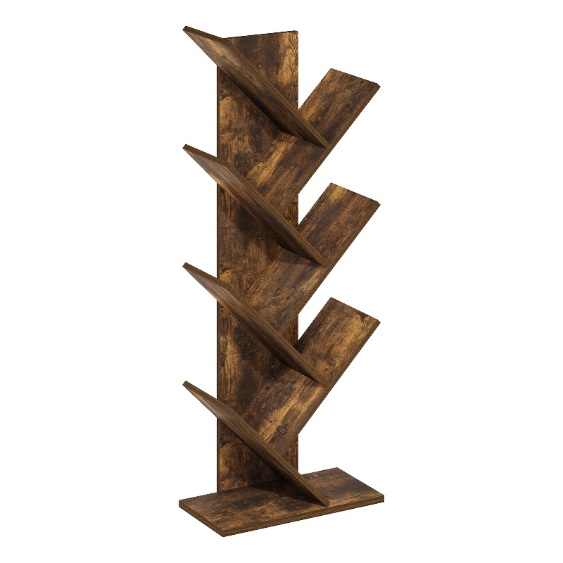 Pemberly Row Bookshelf 7-Tier Floor Standing Bookcase in Amber Pine