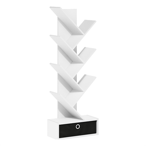 Pemberly Row Bookshelf 7-Tier Floor Standing Bookcase with Bin White/Black