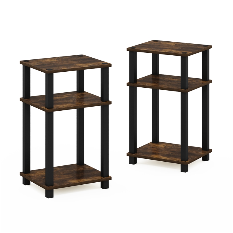 Pemberly Row 3-Tier Turn-N-Tube End Table in 2-Pack in Amber Pine/Black