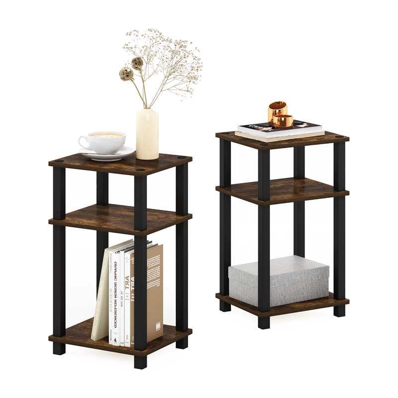 Pemberly Row 3-Tier Turn-N-Tube End Table in 2-Pack in Amber Pine/Black