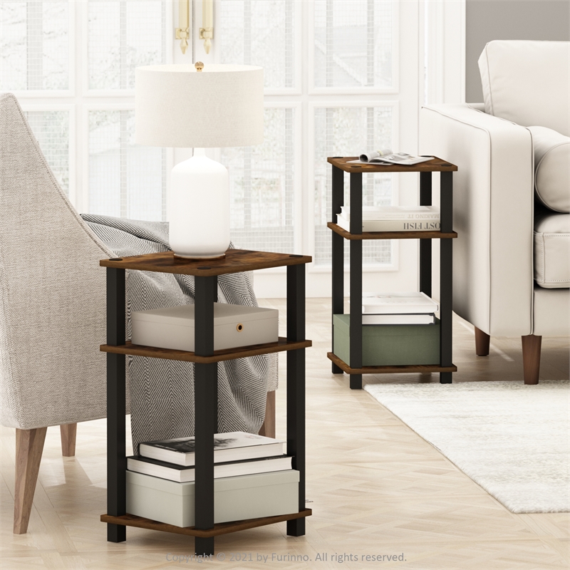Pemberly Row 3-Tier Turn-N-Tube End Table in 2-Pack in Amber Pine/Black