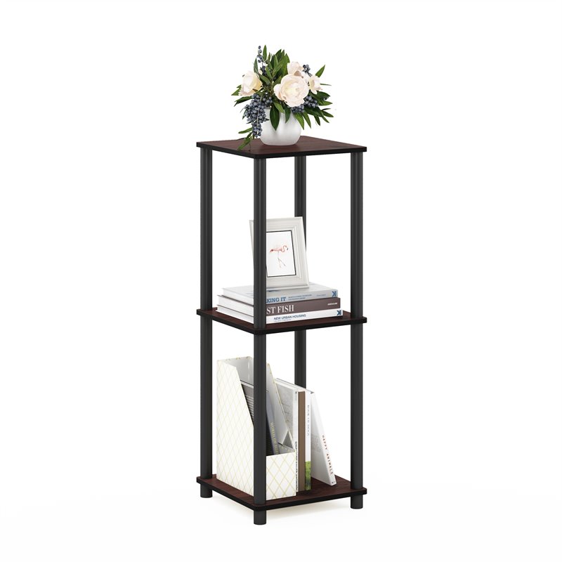 Pemberly Row Turn-N-Tube Wood End Table Corner Shelves - Cherry/Black (Set of 2)