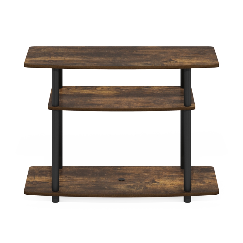 Pemberly Row Turn-N-Tube No Tools 3-Tier TV Stands in Amber Pine/Black