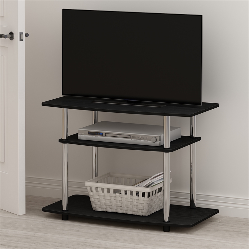 Pemberly Row Turn-N-Tube 3-Tier TV Stands in Americano Stainless Steel Tubes