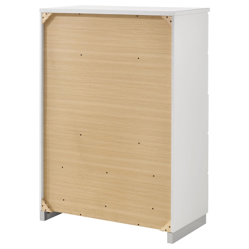 Pemberly Row Set of 2 Wood 2-Drawer Nightstand & 5-Drawer Chest in White
