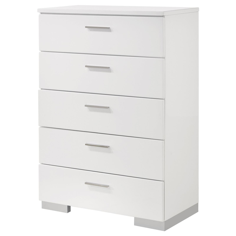 Pemberly Row Set of 2 Wood 2-Drawer Nightstand & 5-Drawer Chest in White