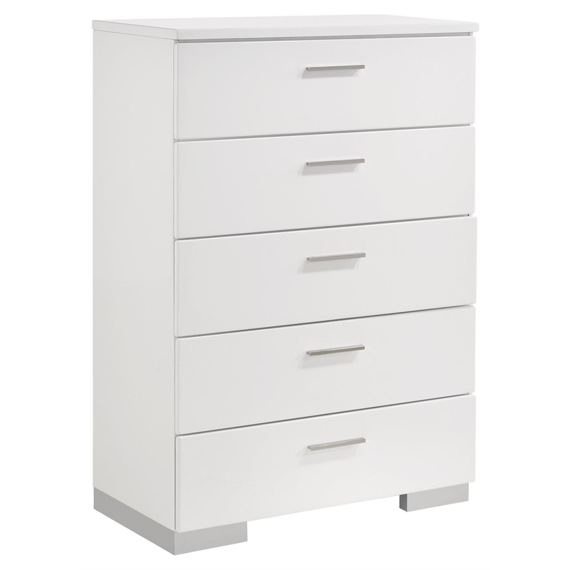 Pemberly Row Set of 2 Wood 2-Drawer Nightstand & 5-Drawer Chest in White