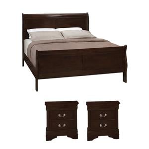Pemberly Row Set of 3 Full Sleigh Panel Bed & Two 2-Drawer Nightstand