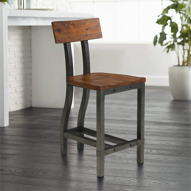 Pemberly Row Wood Counter Height Dining Chairs in Rustic Brown (Set of 2)
