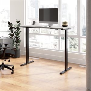 Pemberly Row 60&quotW Adjustable Standing Desk in Platinum Gray - Engineered Wood