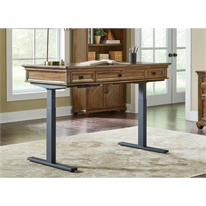 Pemberly Row Wood Electronic Sit Stand Desk Standing Desk in Brown