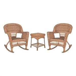 Pemberly Row 3 Piece Resin Wicker Outdoor Patio Rocker Chair Set in Honey