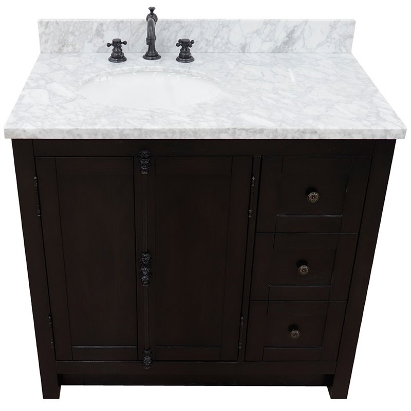 Pemberly Row  Solid Wood Vanity with Left Oval Sink in Brown/White