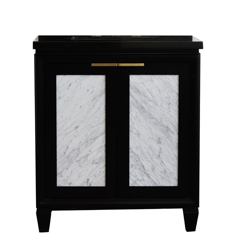 Pemberly Row Single Rectangle Sink Solid Wood Vanity in Blue/Black Galaxy