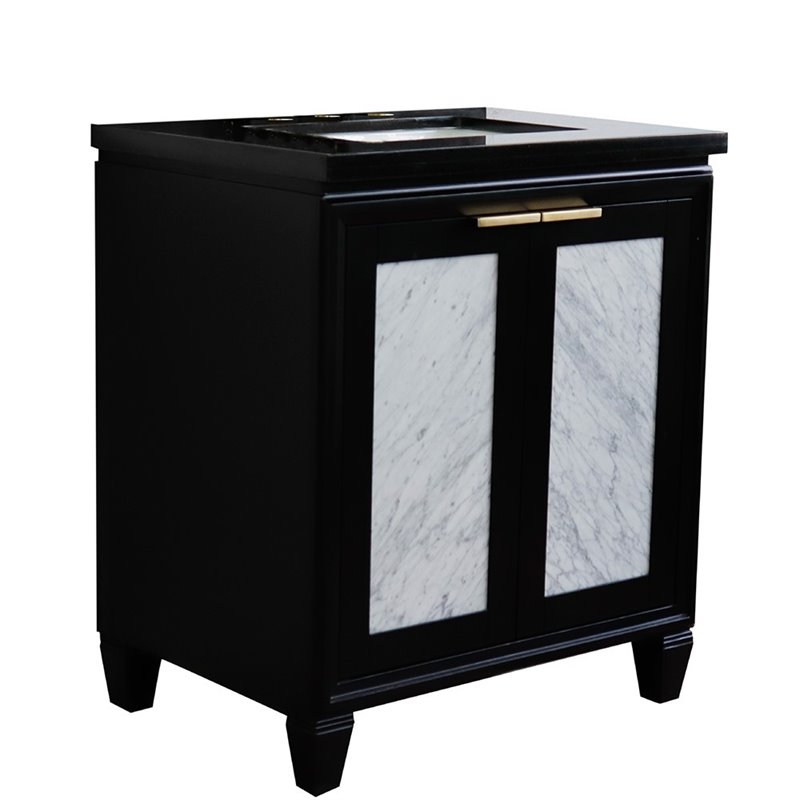Pemberly Row Single Rectangle Sink Solid Wood Vanity in Blue/Black Galaxy