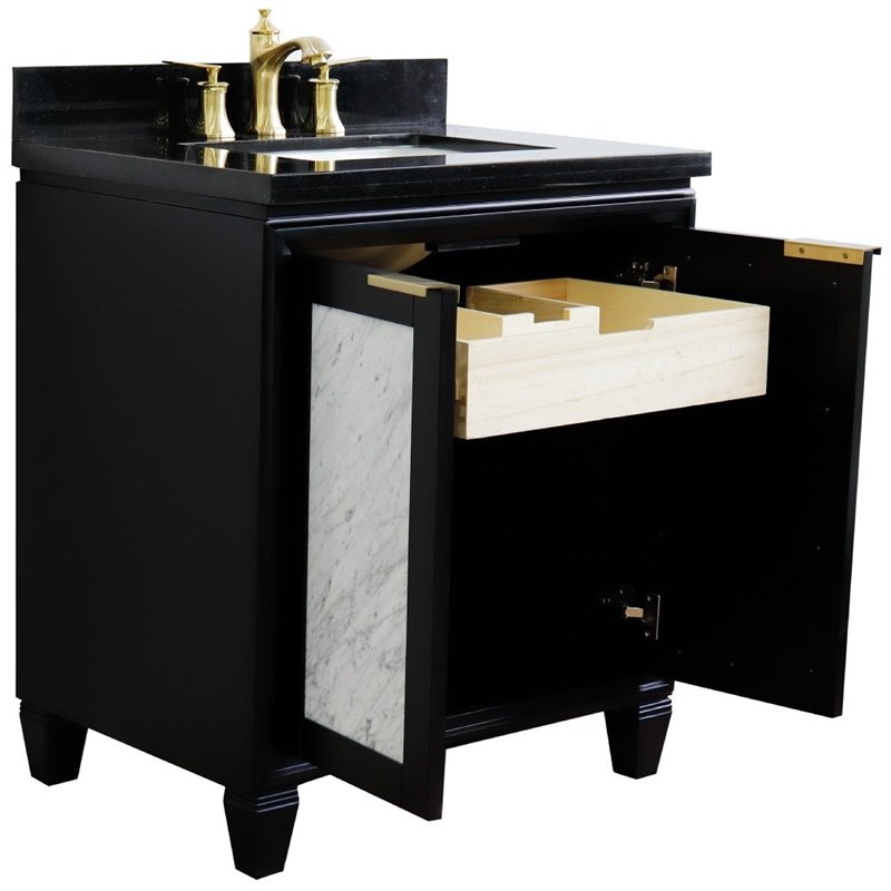 Pemberly Row Single Rectangle Sink Solid Wood Vanity in Blue/Black Galaxy