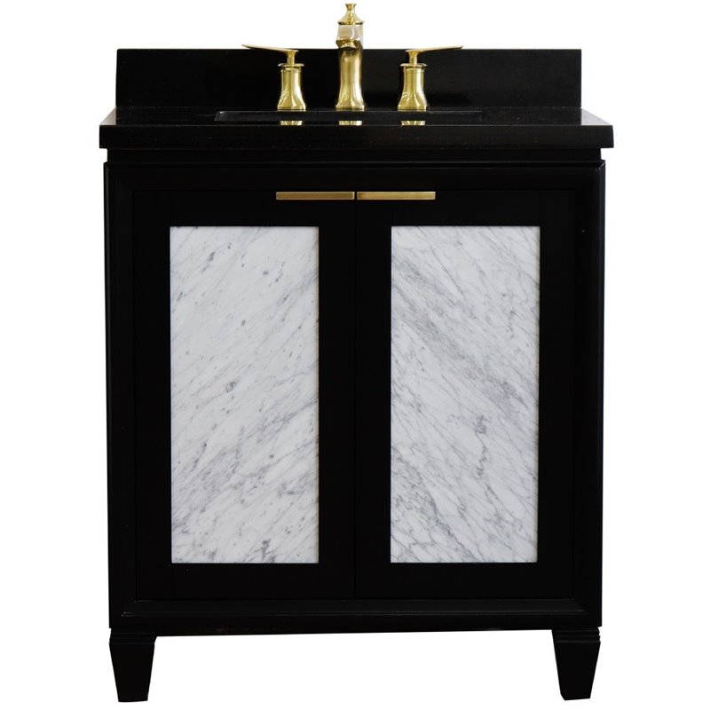 Pemberly Row Single Rectangle Sink Solid Wood Vanity in Blue/Black Galaxy