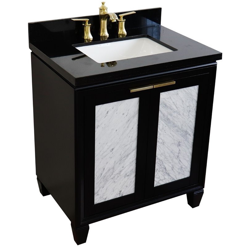 Pemberly Row Single Rectangle Sink Solid Wood Vanity in Blue/Black Galaxy