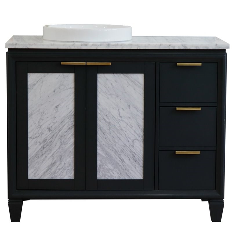Pemberly Row Solid Wood Vanity with Left Round Sink in Gray/White Carrara