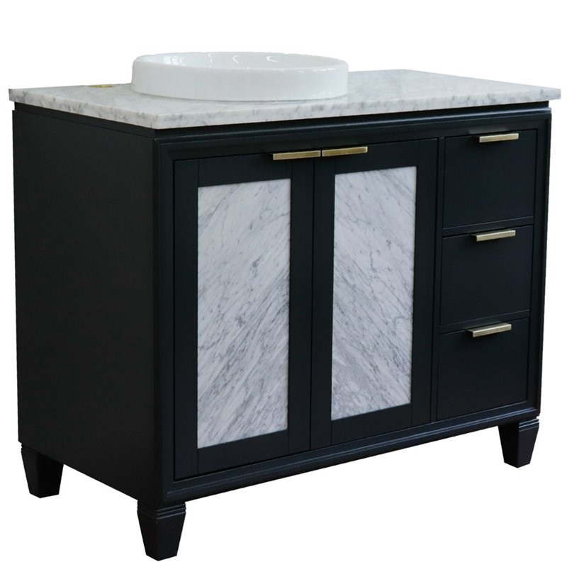 Pemberly Row Solid Wood Vanity with Left Round Sink in Gray/White Carrara