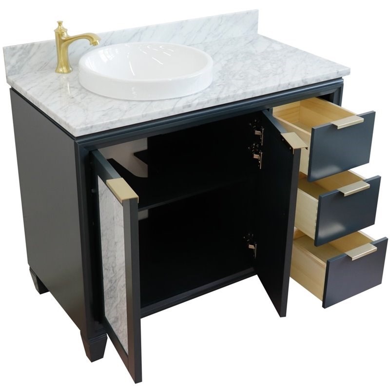 Pemberly Row Solid Wood Vanity with Left Round Sink in Gray/White Carrara