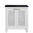 Pemberly Row Single Rectangle Sink Solid Wood Vanity in White/Black Galaxy