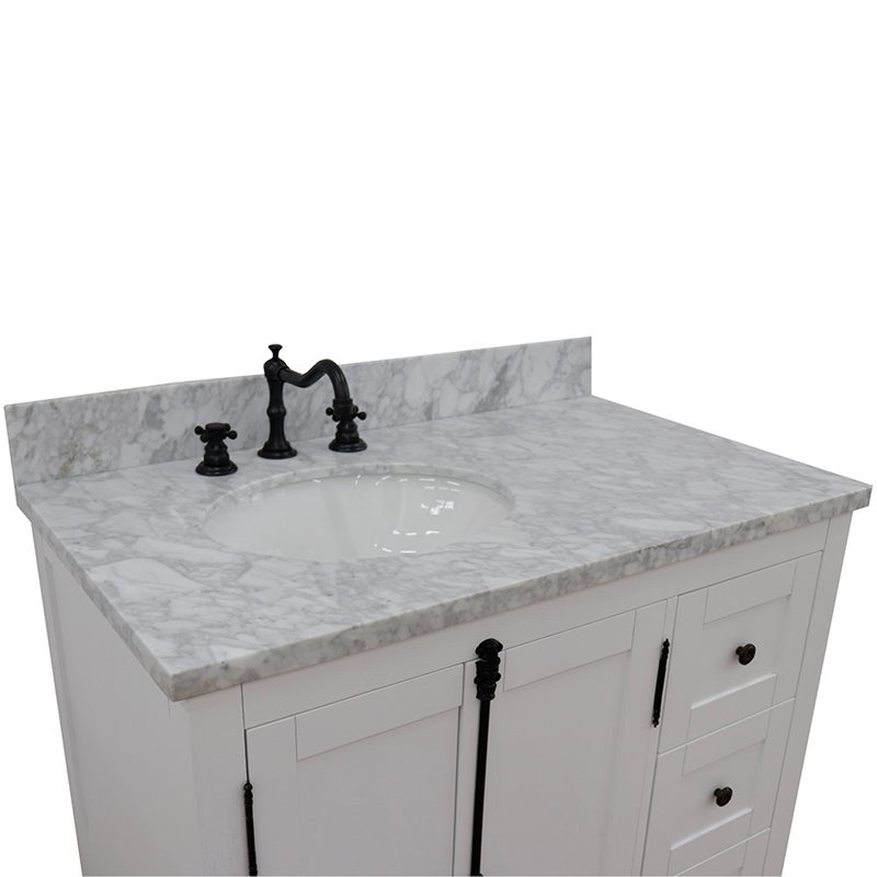 Pemberly Row  Solid Wood Vanity with Left Oval Sink in White/Glacier Ash