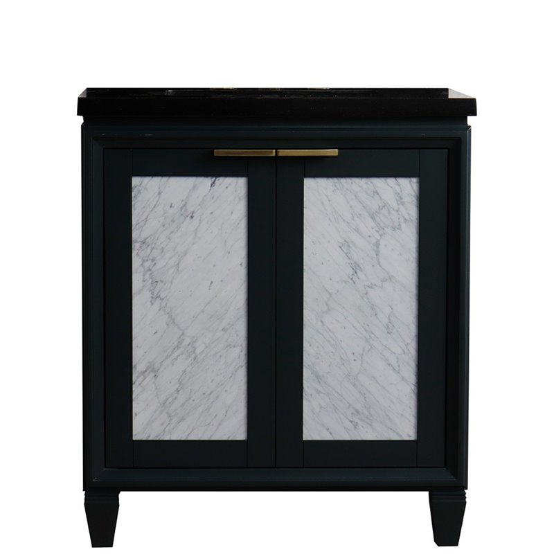 Pemberly Row Solid Wood Single Rectangle Sink Vanity in Dark Gray/Black Galaxy