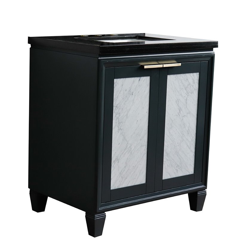 Pemberly Row Solid Wood Single Rectangle Sink Vanity in Dark Gray/Black Galaxy