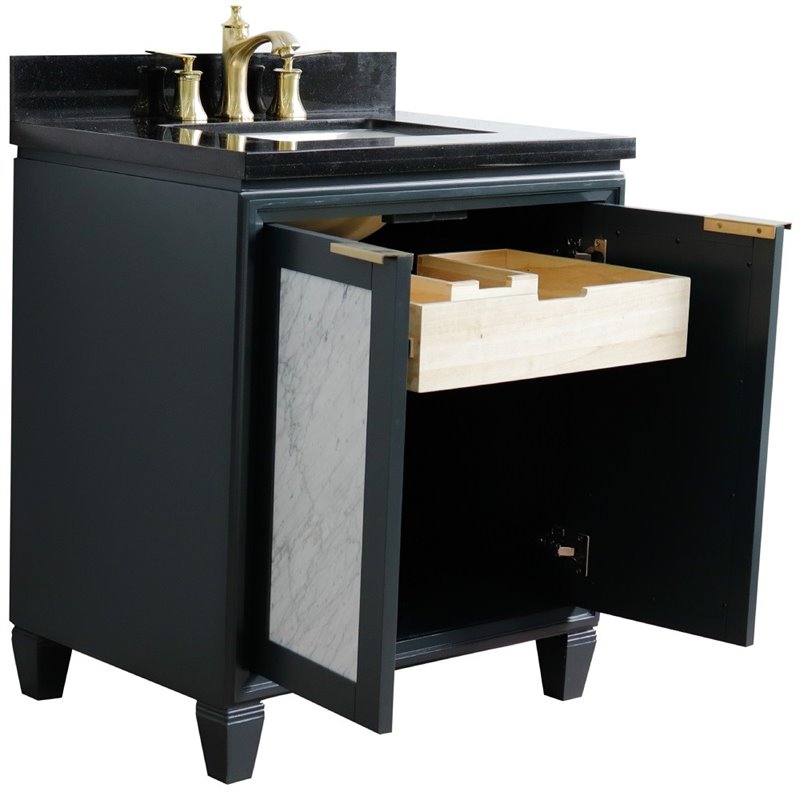 Pemberly Row Solid Wood Single Rectangle Sink Vanity in Dark Gray/Black Galaxy