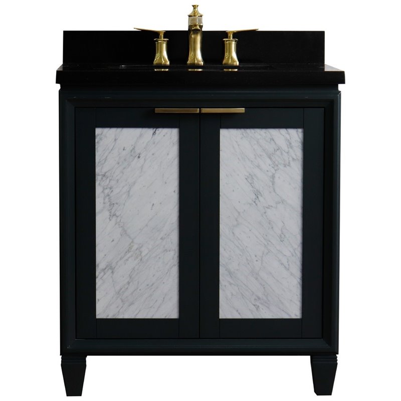 Pemberly Row Solid Wood Single Rectangle Sink Vanity in Dark Gray/Black Galaxy