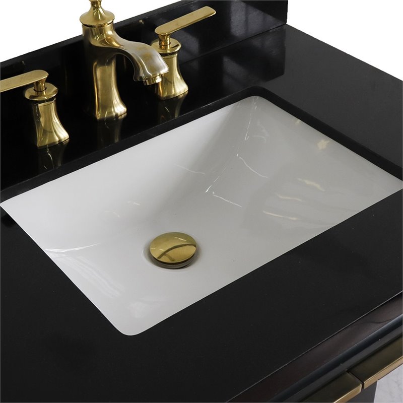 Pemberly Row Solid Wood Single Rectangle Sink Vanity in Dark Gray/Black Galaxy