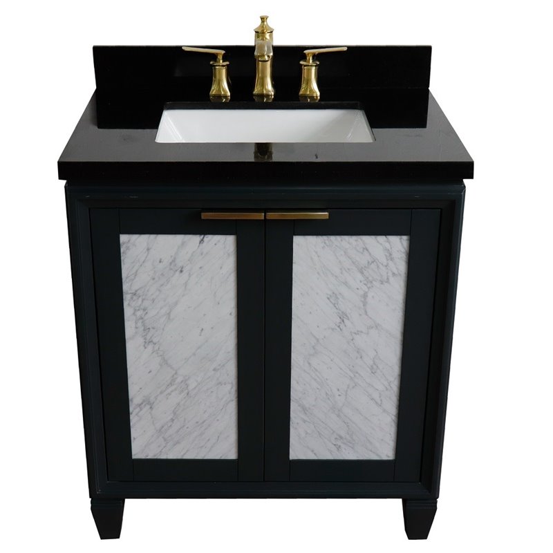 Pemberly Row Solid Wood Single Rectangle Sink Vanity in Dark Gray/Black Galaxy