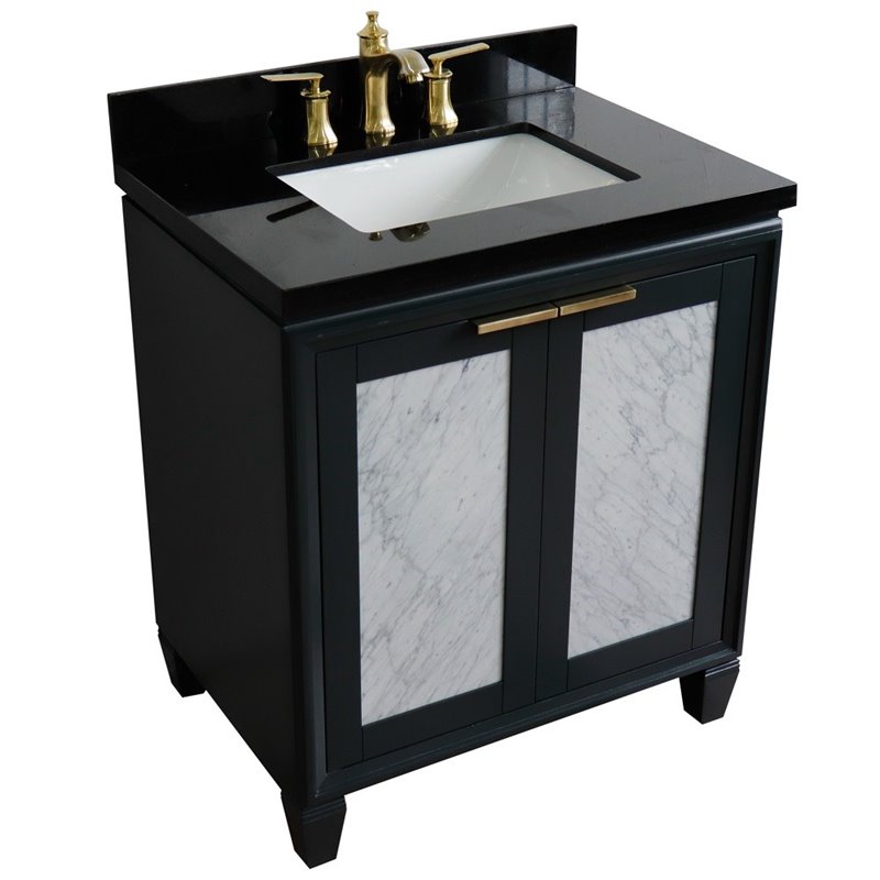Pemberly Row Solid Wood Single Rectangle Sink Vanity in Dark Gray/Black Galaxy
