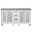 Pemberly Row Double Rectangle Sink Solid Wood Vanity in White/Gray Granite Stone