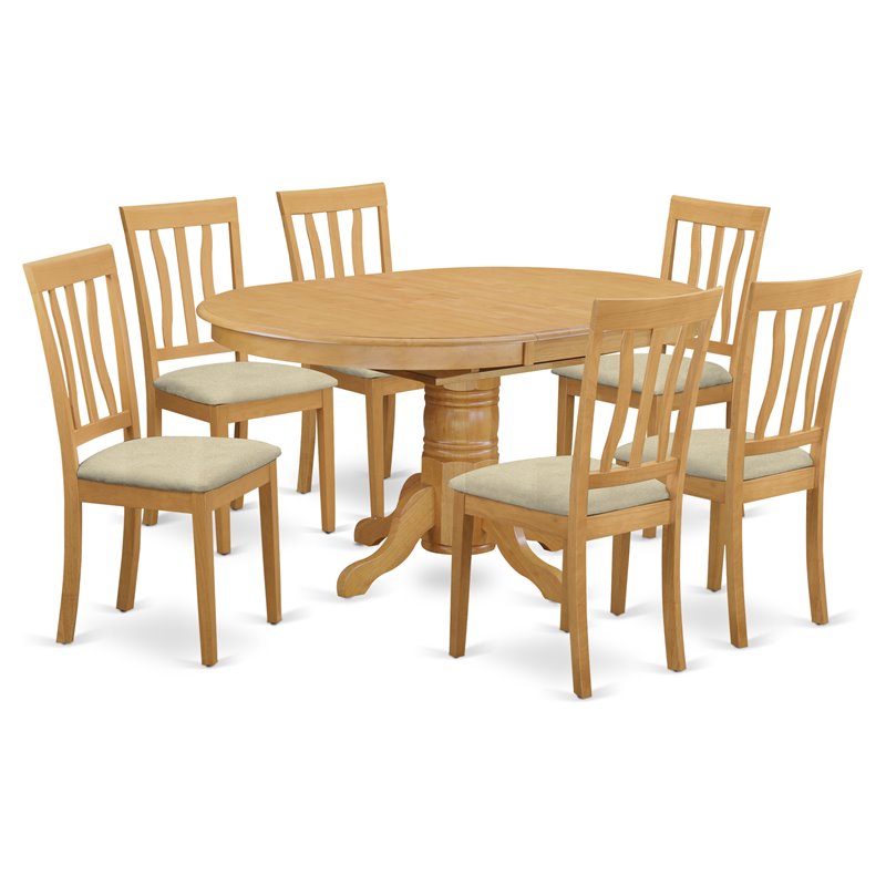 Pemberly Row Traditional 7-piece Wood Dining Set with Linen Seat in Oak