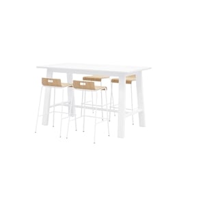 Pemberly Row Bar Height Table and 4 Barstools Set in Natural/White