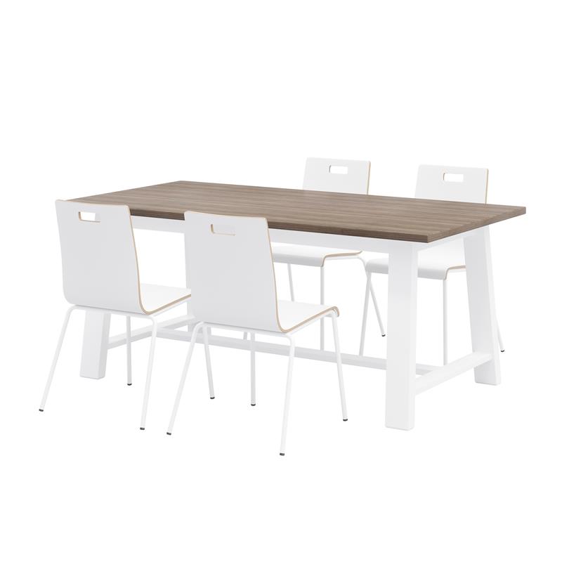 Pemberly Row Teak/Brown Cafe Table and 4 Chairs Set in White