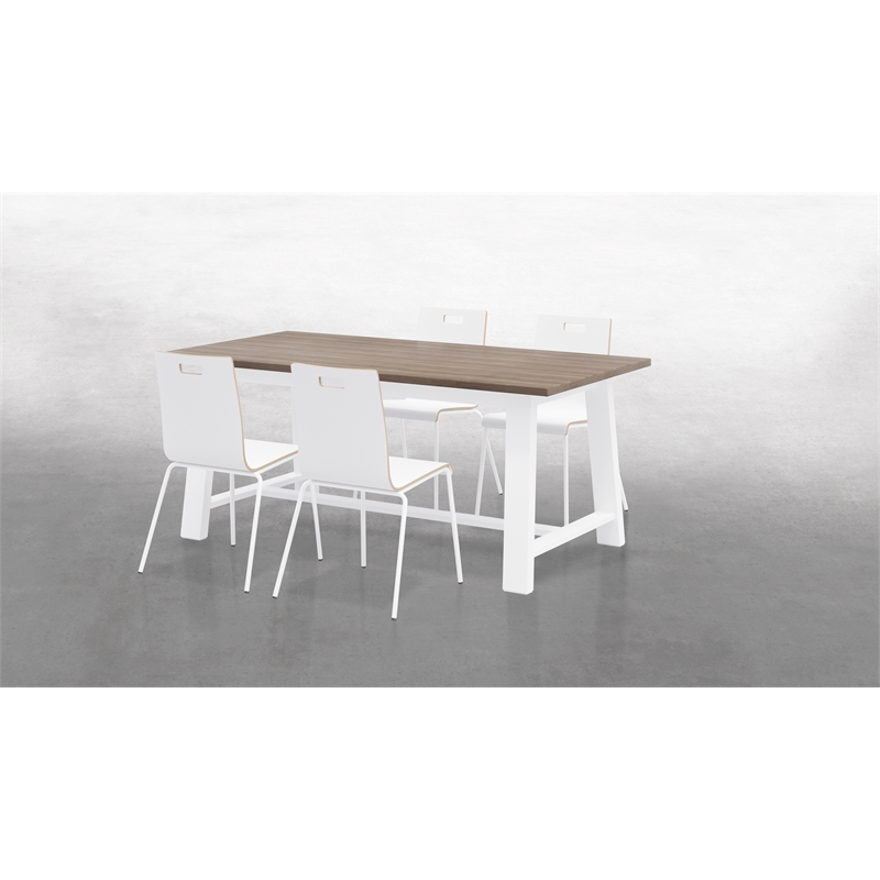 Pemberly Row Teak/Brown Cafe Table and 4 Chairs Set in White