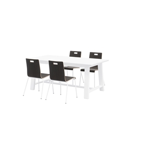 Pemberly Row Contemporary Cafe Table and 4 Chairs Set in Espresso/White